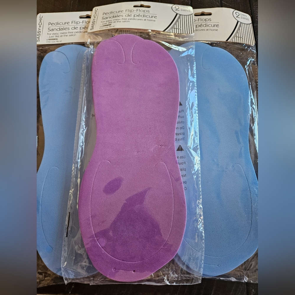 SASSY + Chic Pedicure Flip Flops 2 Blue & 1 Purple 2 Pair Per Pack Lot Of 3 Sets